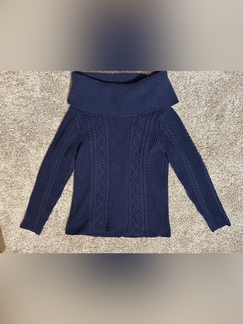 Pria Navy Blue Cable Knit Pullover Sweater Size S 100% Cotton